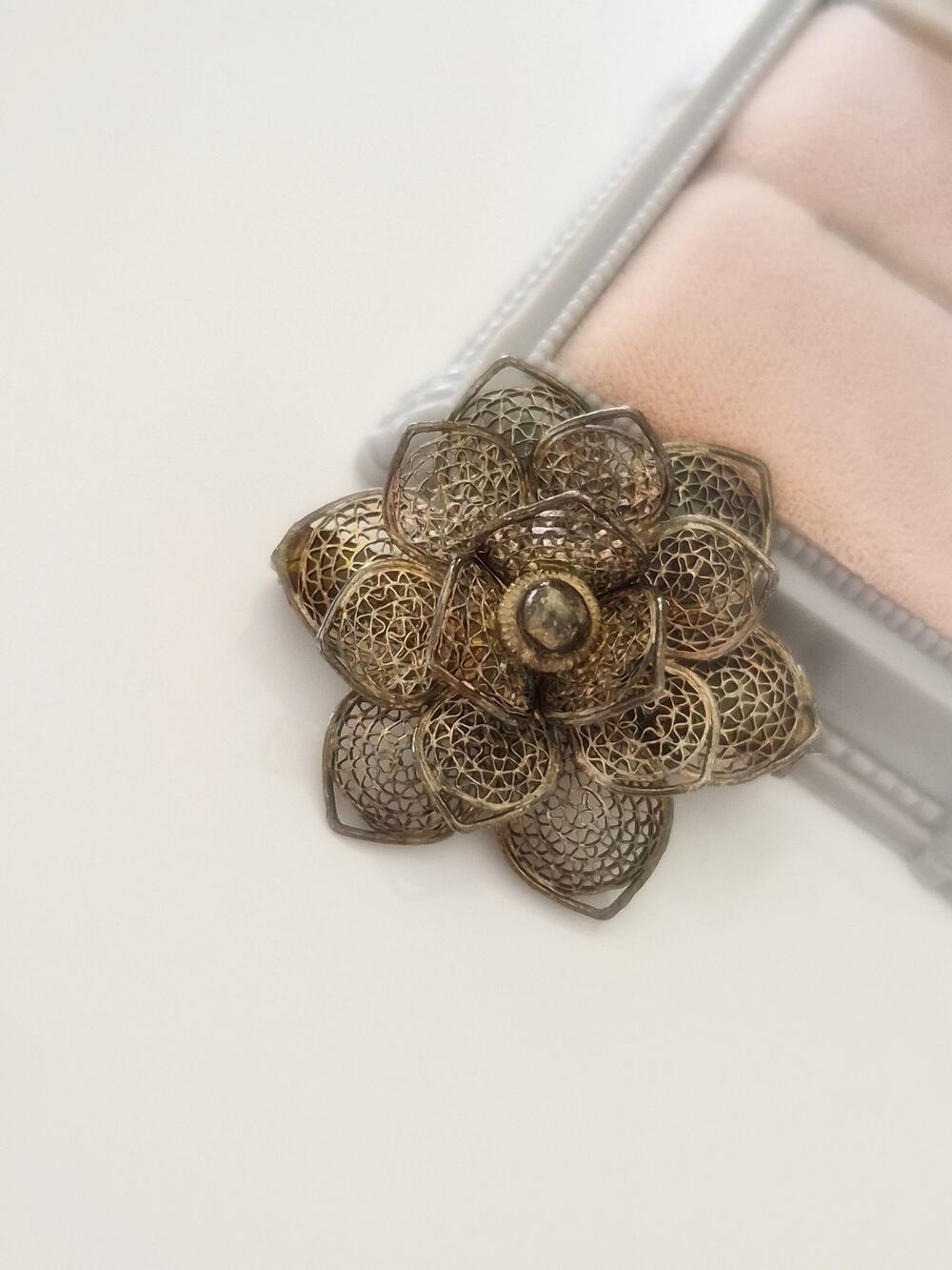 Vintage Filigree Silver-tone Flower Brooch
